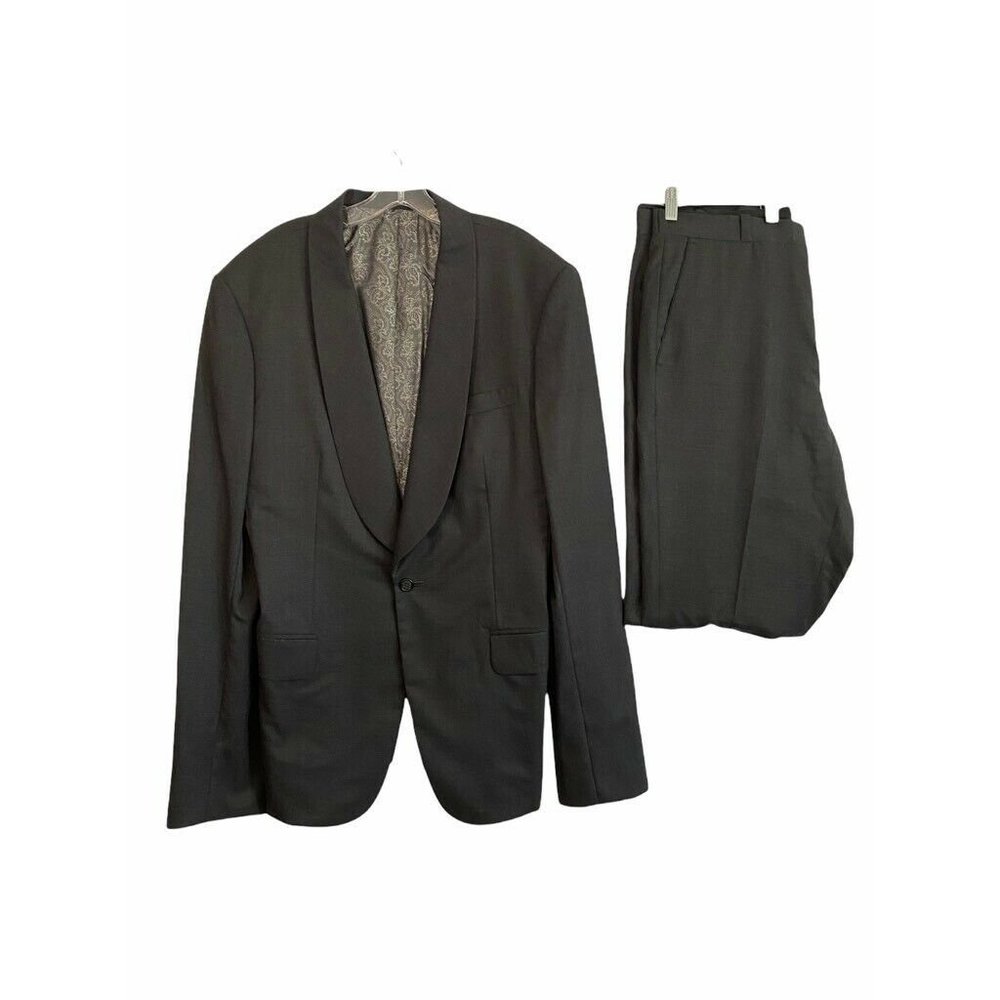 Waraire Boswell Mens One Button Suit Black Flap Pockets Shawl Lapel XL Long